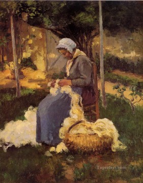 campesina cardando lana 1875 Camille Pissarro Pinturas al óleo